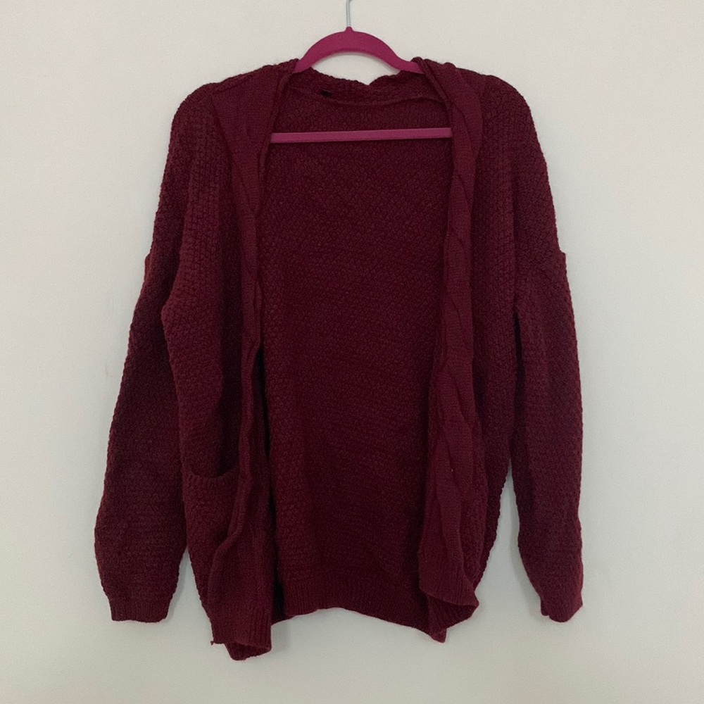 Burgundy cardigan, size M. Never worn. Excellent condition
